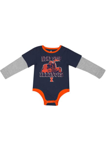 Colosseum Illinois Fighting Illini Baby Navy Blue Next Stop Long Sleeve One Piece