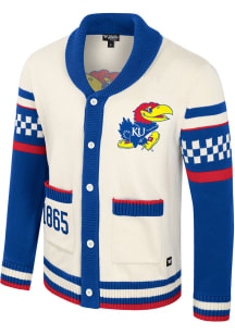 Colosseum Kansas Jayhawks Womens White Rolled Collar Jacquard Long Sleeve Cardigan