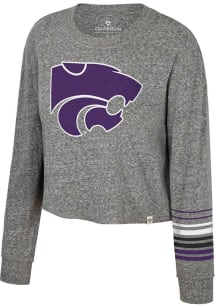 Colosseum K-State Wildcats Womens Grey Blue Steel Crop LS Tee