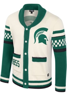 Colosseum Michigan State Spartans Womens White Rolled Collar Jacquard Long Sleeve Cardigan