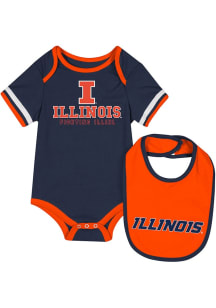 Colosseum Illinois Fighting Illini Baby Navy Blue The Gift Set One Piece with Bib