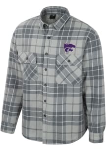 Colosseum K-State Wildcats Mens Grey Coal Plaid Button Up Medium Weight Jacket