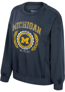 Colosseum Michigan Wolverines Womens Blue Girls Night Crew Sweatshirt