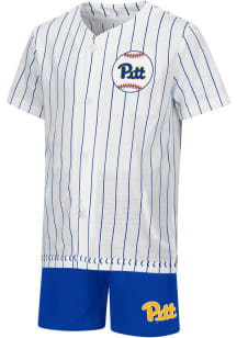 Colosseum Pitt Panthers Toddler White Stripe Baseball Set Top and Bottom