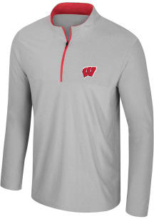 Colosseum Wisconsin Badgers Mens Grey Atomic Long Sleeve Qtr Zip Pullover