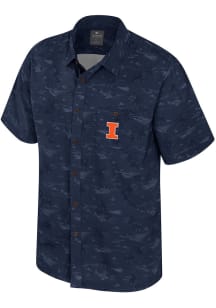Colosseum Illinois Fighting Illini Mens Navy Blue Atmostphere Short Sleeve Dress Shirt