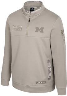 Colosseum Michigan Wolverines Mens Tan OHT Fleece Battalion Long Sleeve Qtr Zip Pullover
