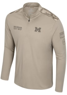 Colosseum Michigan Wolverines Mens Tan OHT Battalion Long Sleeve Qtr Zip Pullover