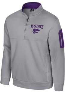 Colosseum K-State Wildcats Mens Grey Hits The Road Fleece Long Sleeve Qtr Zip Pullover