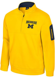 Colosseum Michigan Wolverines Mens Yellow Hits The Road Fleece Long Sleeve Qtr Zip Pullover