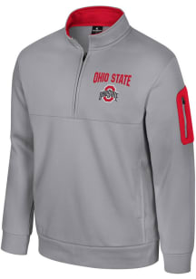 Colosseum Ohio State Buckeyes Mens Grey Hits The Road Fleece Long Sleeve Qtr Zip Pullover