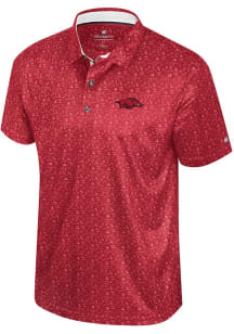 Colosseum Arkansas Razorbacks Mens Cardinal Football Print Short Sleeve Polo