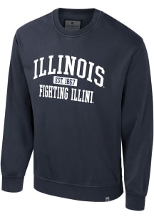 Colosseum Illinois Fighting Illini Mens Navy Blue Matrix Acid Wash Long Sleeve Crew Sweatshirt