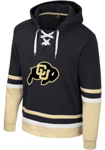 Colosseum Colorado Buffaloes Mens Black Ringing Lace Up Hockey Long Sleeve Hoodie