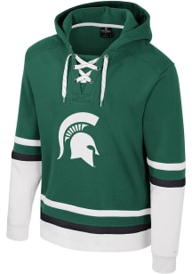 Colosseum Michigan State Spartans Mens Green Ringing Lace Up Hockey Long Sleeve Hoodie