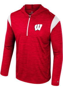 Colosseum Wisconsin Badgers Mens Red Dozer Windshirt Hood
