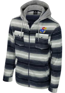 Colosseum Kansas Jayhawks Mens Navy Blue Great Outdoors Striped Polar Fleece Medium Weight Jacket