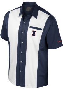 Colosseum Illinois Fighting Illini Mens Navy Blue Bowling Button Up Short Sleeve Dress Shirt