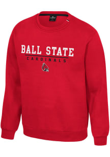 Colosseum Ball State Cardinals Mens Red Charlie Long Sleeve Crew Sweatshirt