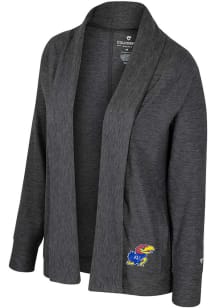 Colosseum Kansas Jayhawks Womens Charcoal Dash Long Sleeve Cardigan