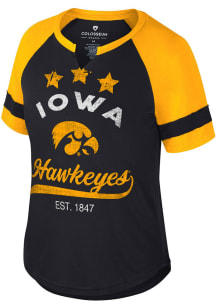 Colosseum Iowa Hawkeyes Womens Black Crown of Fire Notch Short Sleeve T-Shirt