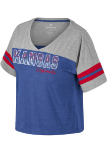 Colosseum Kansas Jayhawks Womens Blue Treasure Rhinestones Short Sleeve T-Shirt
