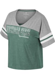 Colosseum Michigan State Spartans Womens Green Treasure Rhinestones Short Sleeve T-Shirt