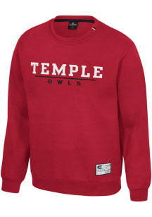 Colosseum Temple Owls Mens Red Charlie Long Sleeve Crew Sweatshirt