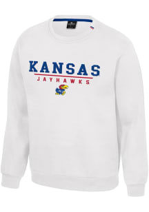 Colosseum Kansas Jayhawks Mens White Charlie Long Sleeve Crew Sweatshirt