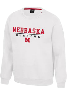 Colosseum Nebraska Cornhuskers Mens White Charlie Long Sleeve Crew Sweatshirt