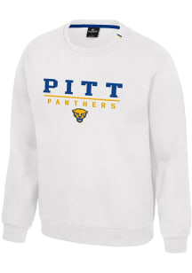 Colosseum Pitt Panthers Mens White Charlie Long Sleeve Crew Sweatshirt