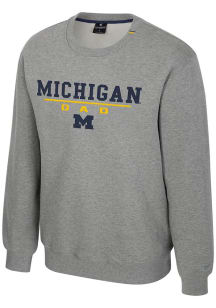 Colosseum Michigan Wolverines Mens Grey Charlie Dad Long Sleeve Crew Sweatshirt