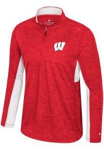Colosseum Wisconsin Badgers Mens Red Always Sunny Windshirt Long Sleeve Qtr Zip Pullover
