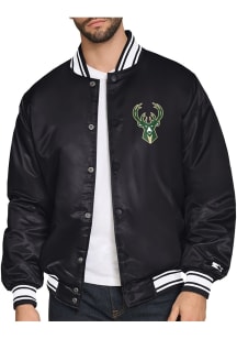 Starter Milwaukee Bucks Mens Black Triangle Satin Varisty Medium Weight Jacket