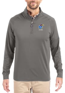Cutter and Buck Kansas Jayhawks Mens Graphite Alumni Adapt Eco Knit Long Sleeve Qtr Zip Pullover