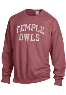 Gear For Sports Temple Owls Womens Red Comfort Wash Crew Sweatshirt