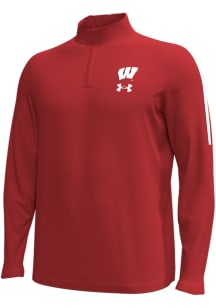 Under Armour Wisconsin Badgers Mens Red Sideline Playoff Quarter Long Sleeve Qtr Zip Pullover