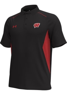 Under Armour Wisconsin Badgers Mens Black Sideline Title Short Sleeve Polo