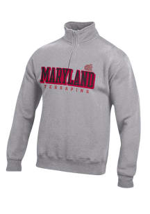 Maryland Terrapins Mens Grey Flat Name Mascot Twill Long Sleeve Qtr Zip Pullover