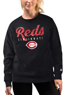 Starter Cincinnati Reds Womens Black Script Glitter Crew Sweatshirt