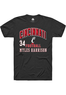 Myles Harrison Cincinnati Bearcats Black Football NIL Arch Logo Short Sleeve Player T Shirt