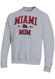 Champion Miami RedHawks Mens Grey EST Date Mom Powerblend Long Sleeve Crew Sweatshirt