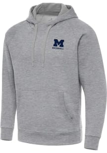 Antigua Michigan Wolverines Mens Grey Victory Baseball Long Sleeve Hoodie