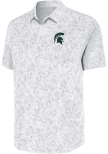 Antigua Michigan State Spartans Mens White Lush Woven Short Sleeve Dress Shirt