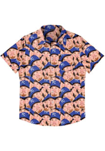 Forever Collectibles Kansas City Royals Mens Blue Face Sublimated Short Sleeve Dress Shirt