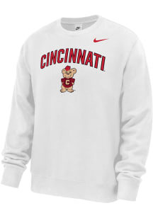 Nike Cincinnati Bearcats Mens White Club Fleece Vault Arch Mascot Long Sleeve Crew Sweatshirt