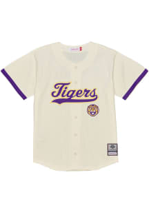 Mitchell and Ness LSU Tigers Mens White Button Front Baseball Jersey