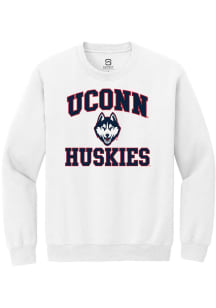 Summit Sportswear UConn Huskies Mens White No 1 Neutral Long Sleeve Crew Sweatshirt