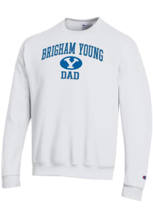 Champion BYU Cougars Mens White Arch Logo Dad Powerblend Long Sleeve Crew Sweatshirt