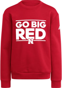 Adidas Nebraska Cornhuskers Youth Red Fleece Long Sleeve Crew Sweatshirt